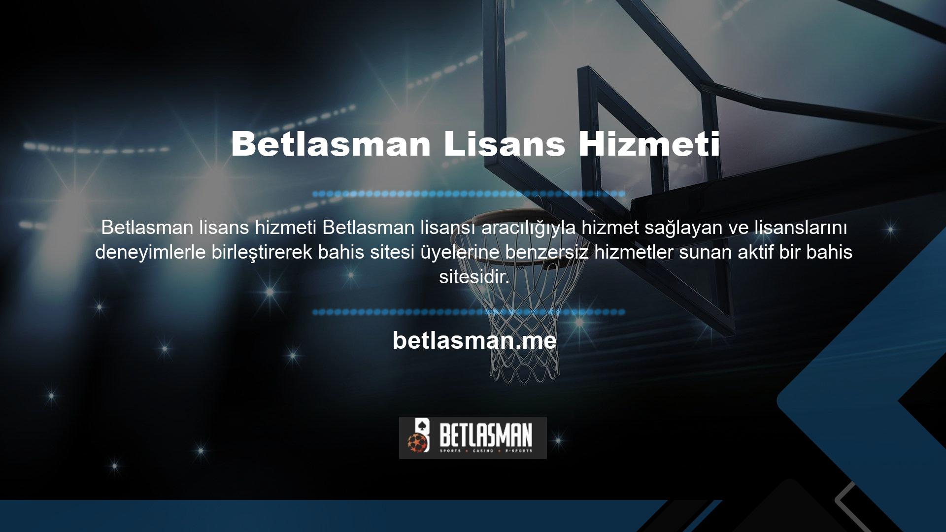 Spor bahisleri, casino bahisleri, canlı bahisler, masa oyunları ve video strateji oyunları, Betlasman bahis sitesi tarafından verilen lisansla bahis sitesi üyeleriyle tamamen güvenilir bir şekilde buluşuyor